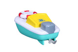 Colorful bath boat toy for toddlers, featuring a twistable life preserver that sails with ease, promoting imaginative play and motor skills.