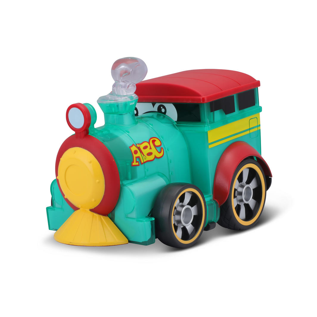 Brightly colored push toy train that lights up and makes sounds, sparking imagination and aiding skill development for toddlers.