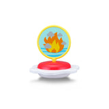 A vibrant red fire boat toy that sprays water, designed for imaginative play and engaging kids in water activities.