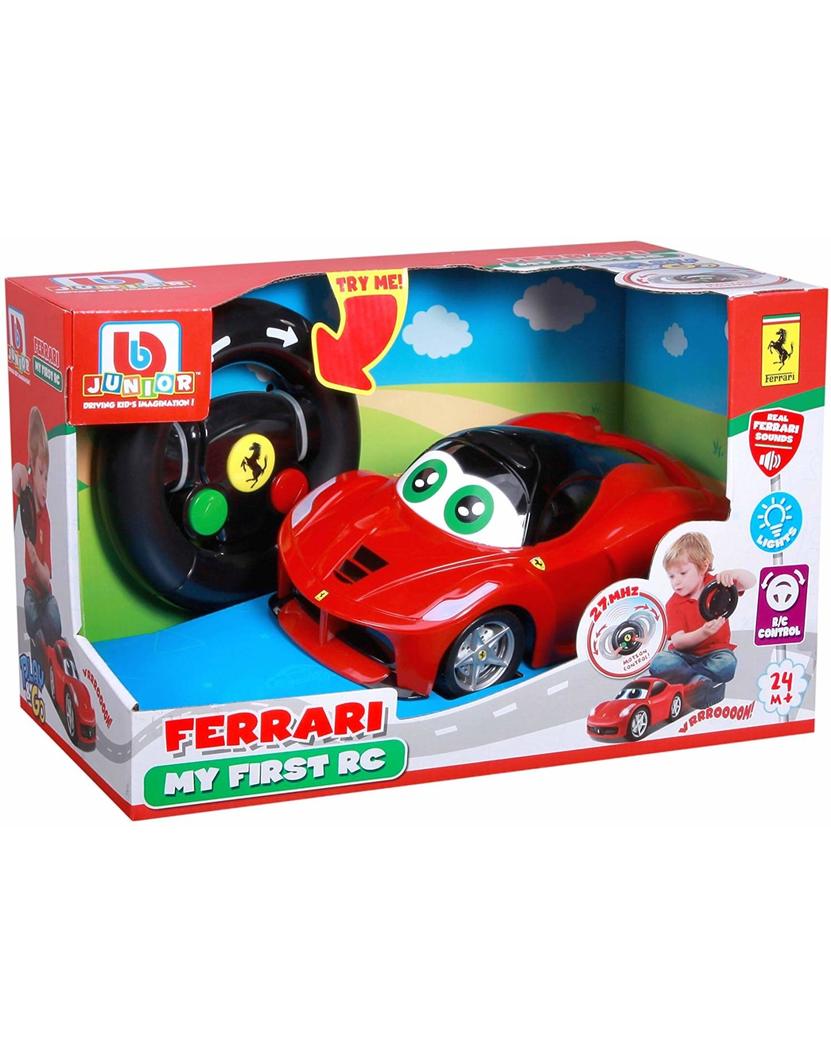 BB Junior Ferrari My First RC Laferrari in vibrant colors with intuitive controls, headlights, and realistic sounds for young drivers.