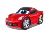 Vibrant red Ferrari 458 Italia RC car for kids with user-friendly controls, motion sensor, and realistic sounds and lights.