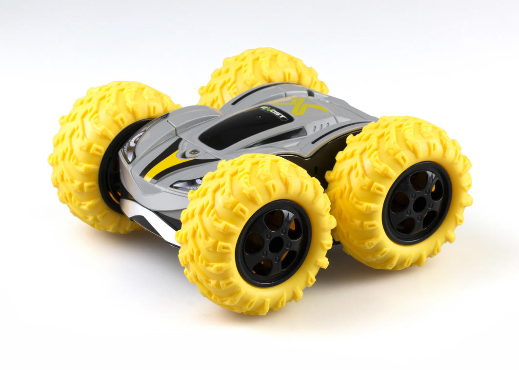 Remote control car featuring a double-sided design for 360° flips, large tires for all-terrain grip, speeds up to 240 km/h.