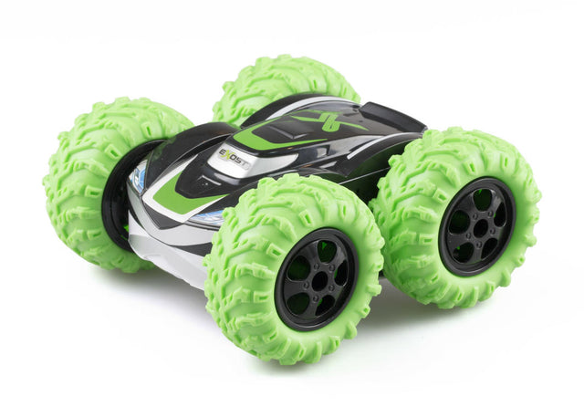 Silverlit Exost 360 Cross II remote control car, featuring double-sided design, large tires, and speeds up to 240 km/h.