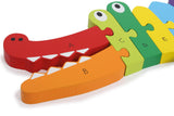 Vibrant crocodile-shaped ABC puzzle with 26 colorful pieces for teaching preschool kids the alphabet and improving motor skills.