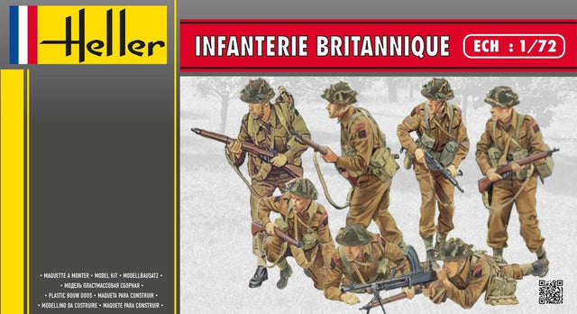 1:72 scale model kit of British Infantry, featuring detailed pieces for recreating historical scenes and easy assembly instructions.