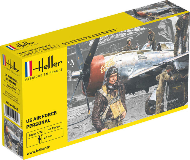 1:72 scale model kit featuring detailed US Air Force personnel in vintage uniforms, perfect for dioramas and military modeling.