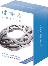 Huzzle Puzzle: Coaster (Lv4) featuring three interlocking pieces for a challenging disassembly and reassembly experience.