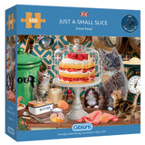 Colorful puzzle featuring curious cats admiring a strawberry Victoria Sponge cake, ideal for cat lovers and dessert fans.