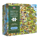 "500-piece puzzle depicting iconic British landmarks, celebrities, and dishes, crafted from high-quality recycled board."