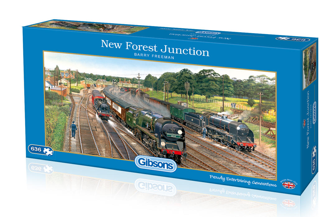 Panoramic 636-piece jigsaw puzzle featuring a scenic English forest illustration, designed by Barry Freeman.