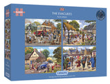 Four captivating 500-piece puzzles depicting children's WWII journeys, featuring vibrant artwork and eco-friendly materials.