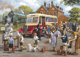 A set of four vibrant 500-piece jigsaw puzzles showcasing children's WWII experiences, crafted sustainably by Gibsons.