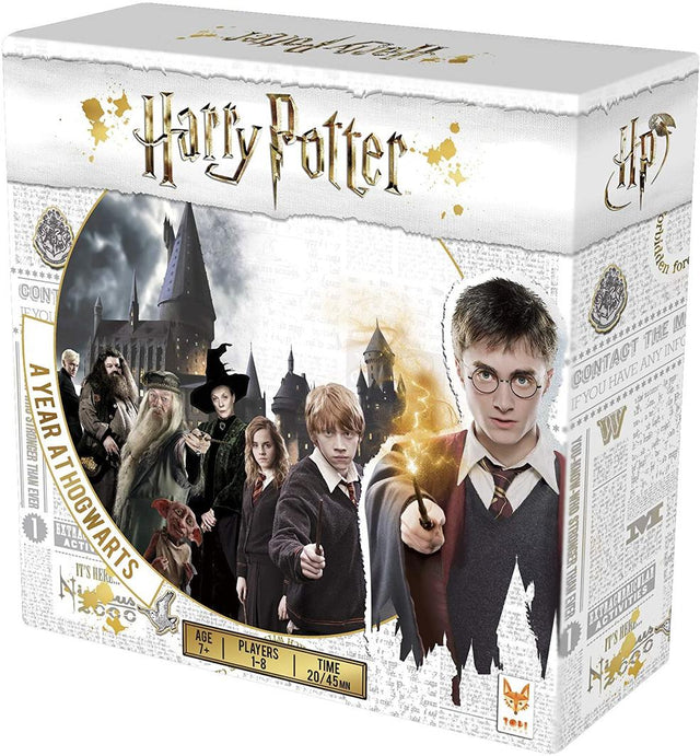 Board game featuring Harry Potter characters, spells, and missions at Hogwarts for ages 7+, with dynamic gameplay modes.