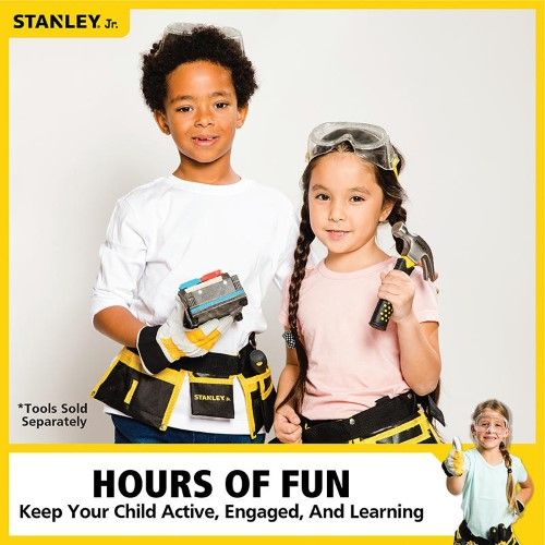 Kid-sized Stanley Jr. Work Gloves for young builders, providing protection and dexterity for creative projects and outdoor fun.