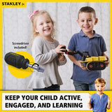 Stanley Jr. Take A Part Jackhammer toy, featuring 24 pieces for kids to assemble, disassemble, and enhance STEM skills.