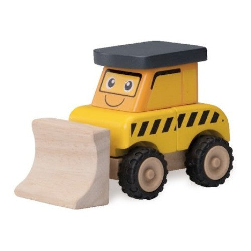 Wooden Build A Loader toy for imaginative play, featuring a chunky design and front loader; safe and easy to assemble.