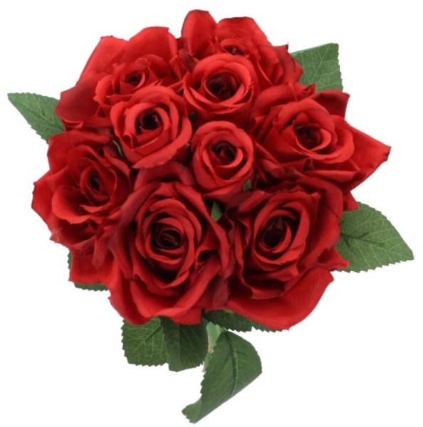 Vibrant red artificial rose bouquet, 24cm tall and 20cm wide, perfect for effortless, long-lasting home decor.