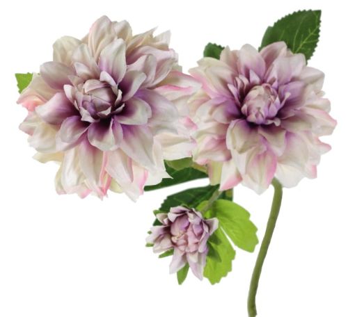 Artificial single dahlia stem in light purple with three heads, ideal for versatile floral arrangements, 50cm tall.