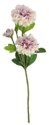 Light purple artificial dahlia stem, 50cm, featuring three realistic heads for elegant floral arrangements.