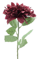 Artificial burgundy dahlia stem, 72cm tall, ideal for elegant home decor, wedding bouquets, and maintenance-free floral arrangements.
