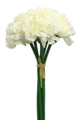 Artificial white carnation bouquet measuring 23cm, perfect for elegant decor and allergy-friendly floral beauty.