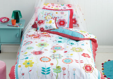 Floral Spot Duvet Cover Set featuring a vibrant floral design, polka dot border, and reversible quality for stylish bedding.