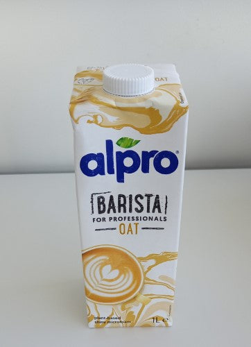 Creamy 1L organic oat milk by Alpro, perfect for baristas and chefs, enhancing coffee, smoothies, and cooking with vegan goodness.