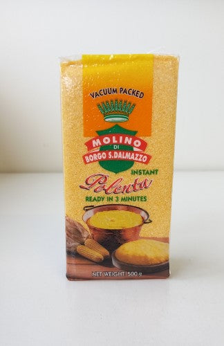 Instant polenta packet (500g) for quick, gluten-free meals like porridge, fries, and side dishes.