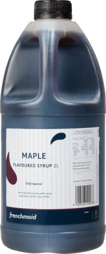 Maple Flavoured Syrup French Maid 2l bottle, ideal for pancakes and desserts, offering rich maple taste and sweetness.