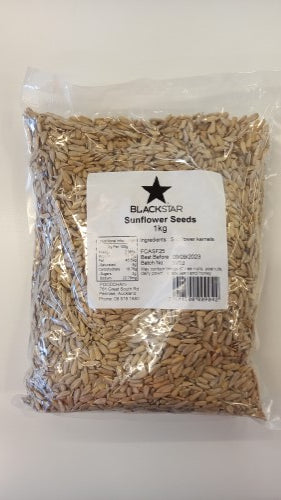 1kg packet of roasted sunflower seed kernels, rich in protein and fiber, perfect for snacking and enhancing recipes.