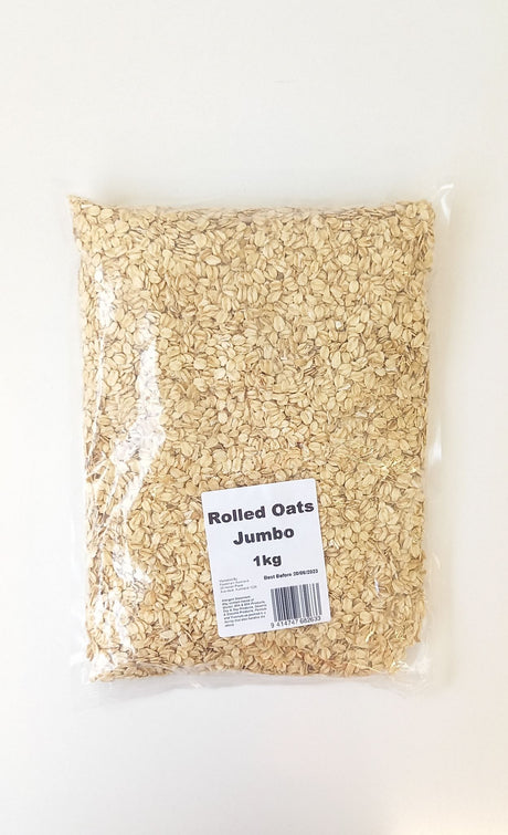 A 1kg packet of Smartfox NZ Jumbo Rolled Oats, rich in fiber and perfect for healthy breakfasts and recipes.