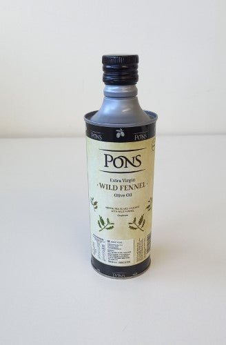 Extra virgin olive oil infused with fennel, perfect for enhancing flavors in salads and marinades, 500ml bottle.