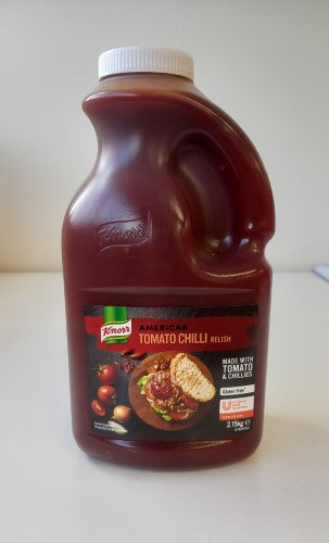 Knorr Tomato Chilli Jam/Relish in a 2.15kg bottle, offering a gluten-free, flavorful condiment for various dishes.