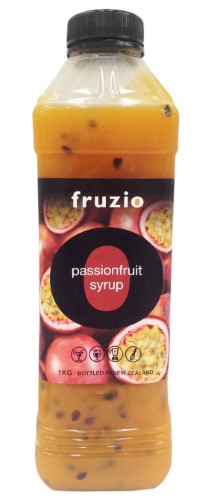 Bottle of Fruzio Passionfruit Syrup 1kg, perfect for enhancing beverages, desserts, and cocktails with tropical flavor.