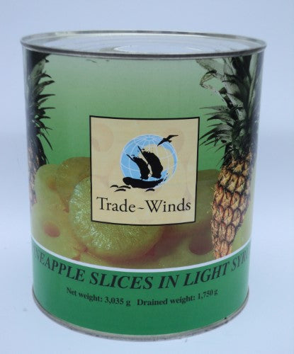 Canned pineapple slices in a tin, perfect for cooking, baking, or snacking, delivering sweet tropical flavor and freshness.