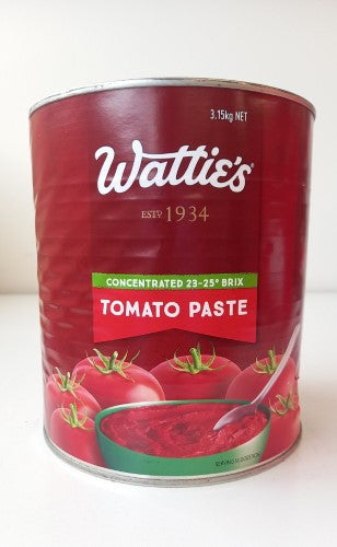 Premium Tomato Paste Watties Concentrated 23/25 in a 3.1kg tin, perfect for enhancing sauces and soups with rich tomato flavor.