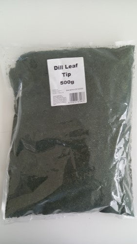 A 500g packet of premium dried dill leaf tips, ideal for enhancing soups, sauces, and salads with rich flavor.