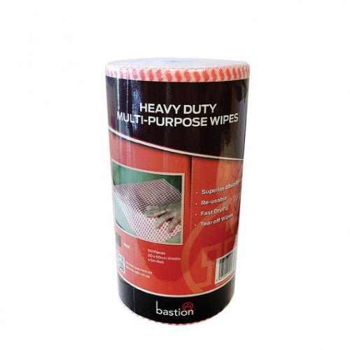 Cloth heavy duty red wipes, 300mm x 500mm, 90 count; ideal for tough cleaning tasks with durable, absorbent material.