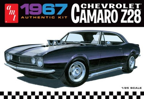'67 Chevy Camaro Z28 model kit in 1:25 scale with over 110 parts for customizable builds, perfect for car enthusiasts aged 14+.