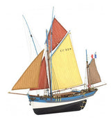 Detailed 1:50 scale wooden model of the Marie Jeanne, a French tuna fishing boat, perfect for intermediate ship modelers.