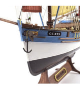 Detailed 1:50 scale wooden model of the Marie Jeanne, a traditional French tuna fishing boat, perfect for intermediate modelers.