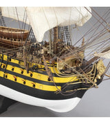 Detailed wooden model ship kit of the Santa Ana, a historic Spanish warship from 1805, ideal for collectors and enthusiasts.