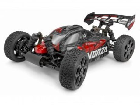 High-performance 1/8 scale electric buggy with 4WD, brushless motor, and durable all-terrain tires for off-road racing.