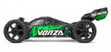 High-performance 1/8 scale electric buggy with waterproof features, all-terrain tires, and adjustable suspension for racing.
