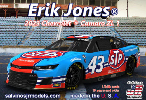 1/24 scale model kit of Erik Jones' 2023 NEXT GEN Chevrolet Camaro 'STP', perfect for collectors and racing enthusiasts.