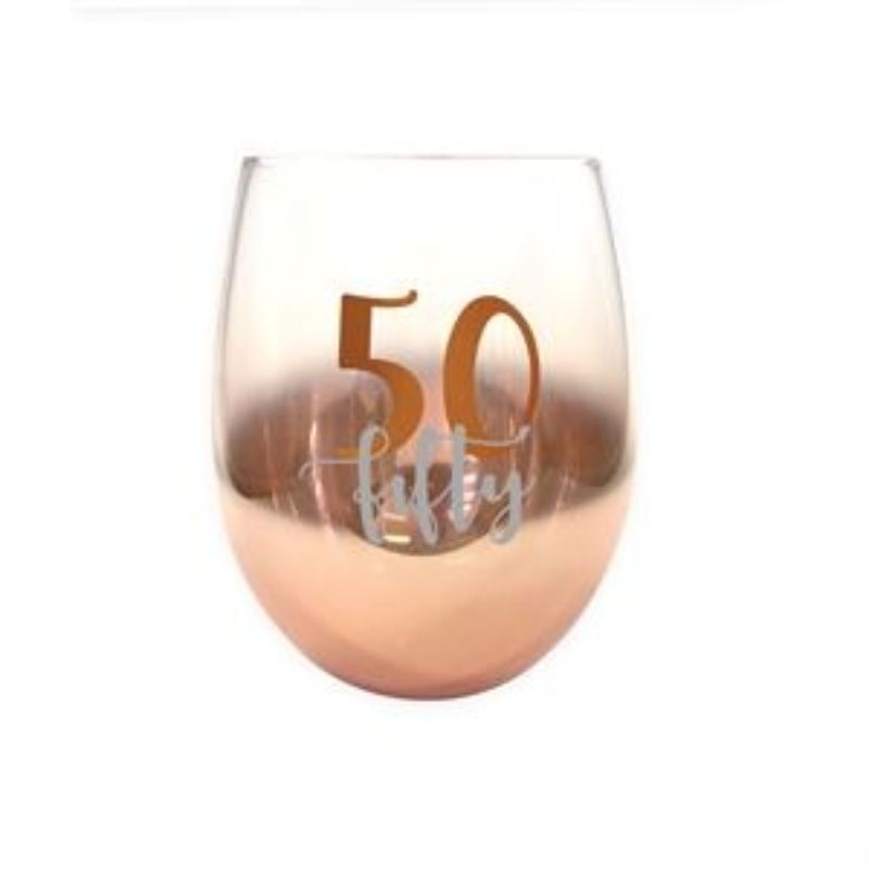 50th Ombre stemless wine glass featuring a stylish gradient design, perfect for celebrations and practical use.