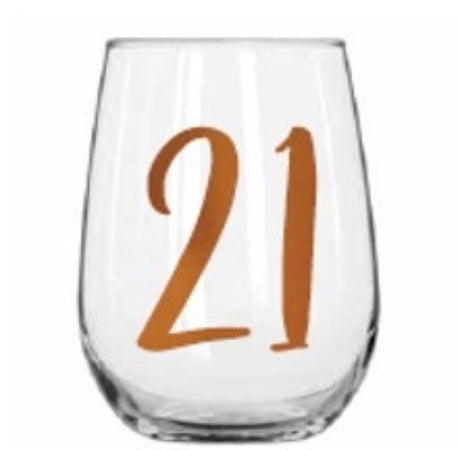 Colorful 21st Rainbow Stemless Wine Glass, elegantly designed for stable sipping and vibrant table settings.