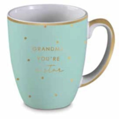 White ceramic 11oz mug with the message "Grandma You're a Star," perfect for coffee, tea, or decoration.