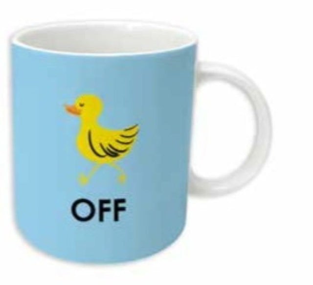 Ceramic 12oz mug with vibrant 'Duck Off' graphic, perfect for coffee lovers and humorous gift seekers.