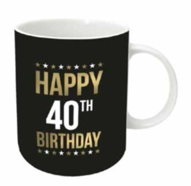 Gold foil 40th birthday mug, 12oz, elegant design, perfect for celebrating and sipping beverages in style.